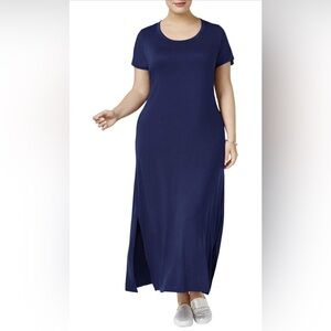 Style‎ & Co. Womens Plus Maxi Full-Length T-Shirt Dress Blue 1X